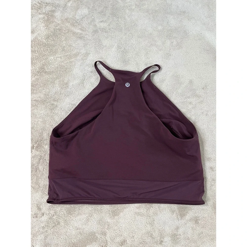 Lululemon High Neck Racerback Tank Top Shelf Bra Women XL Burgundy Mesh Hem EUC